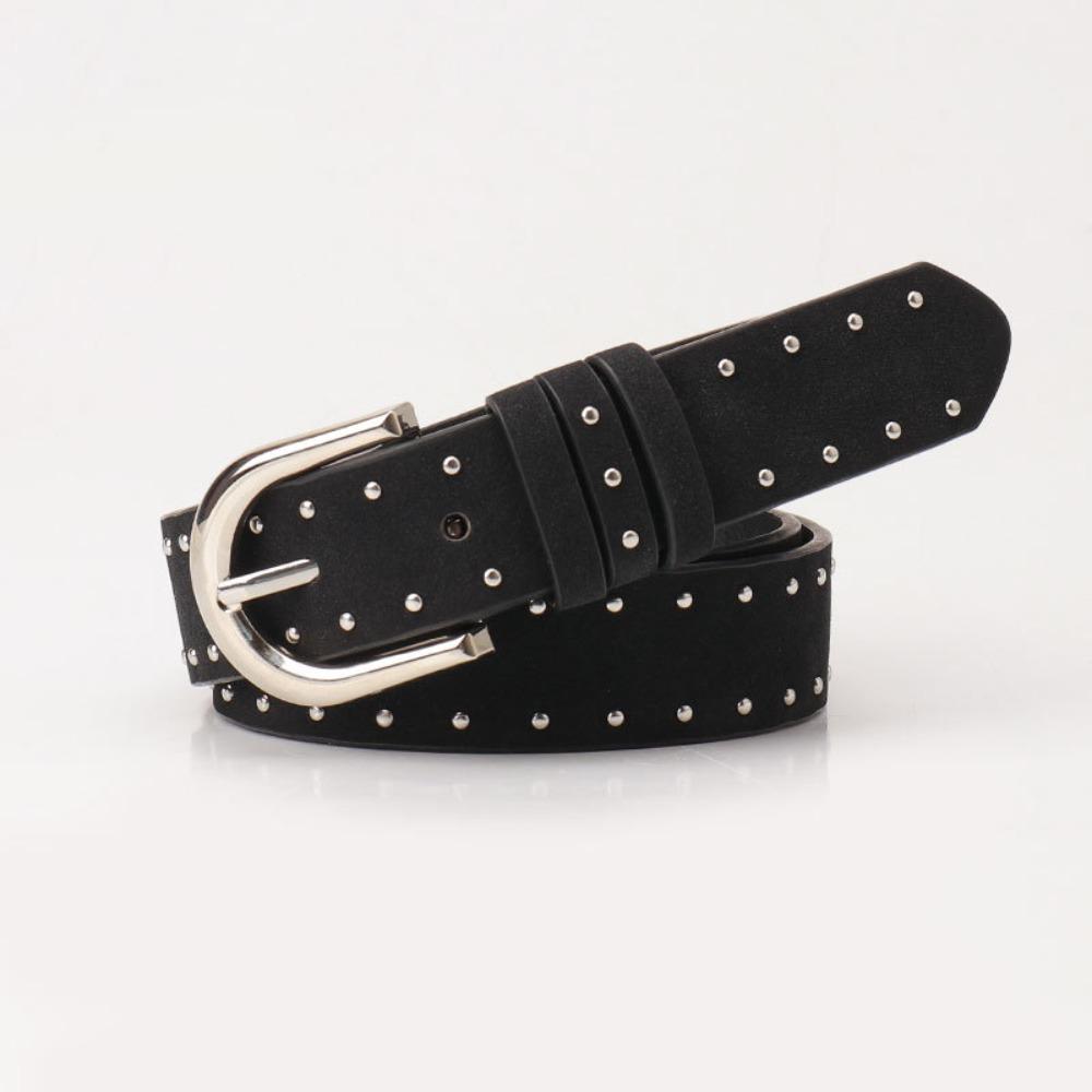 

Retro Leather Waistband Rivet Western Cowboy Belt Adjustable Women Wide Belt Women чорний