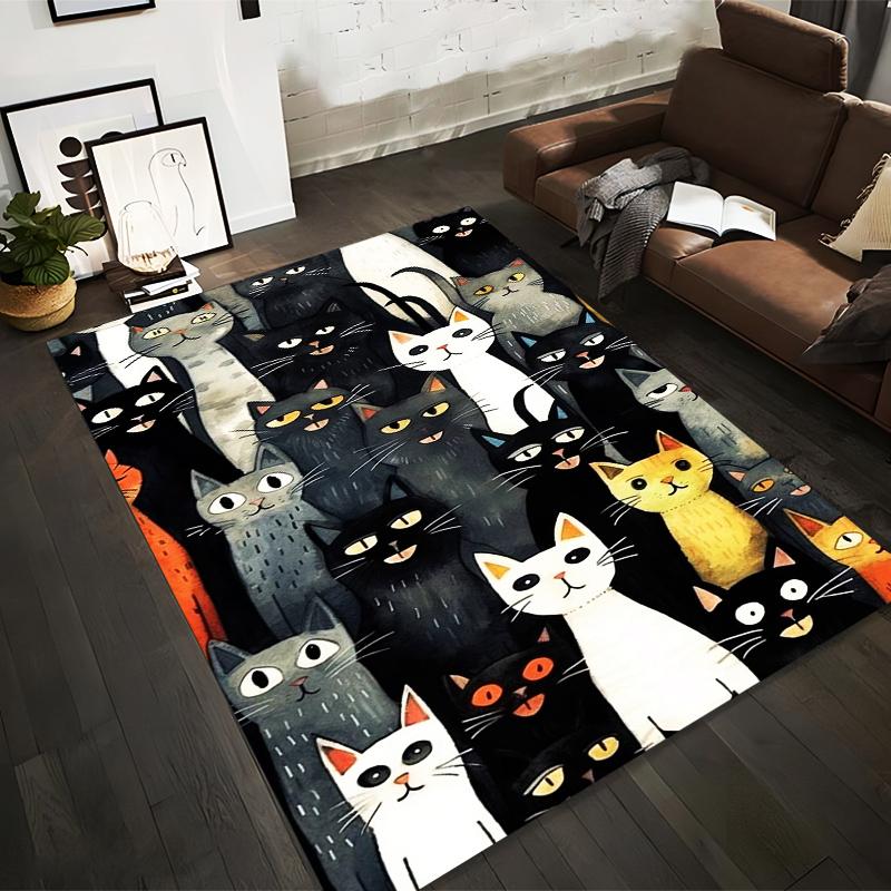 

Colorful Cartoon Cat Pattern Carpet with Black White Grey and Orange Designs Suitable for use as an anti-slip for room and bedroom sofas 40x60cm( 15x23in )