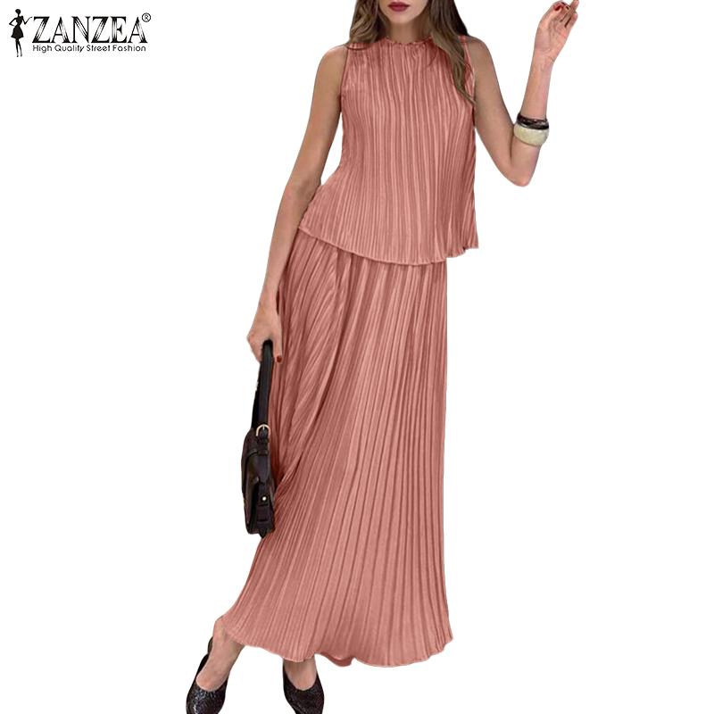ZANZEA Women Sleeveless Vest Tops and Long Skirts Summer Two Piece Suit Sets