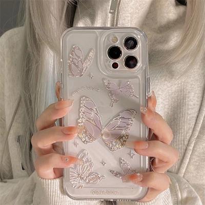 Farfalla Crystal Clear Custodia per iPhone 13 11 14 Pro Max 12 XS Max X XR 7 8 Plus SE 2022 2020 Custodie di lusso antiurto copertina morbida