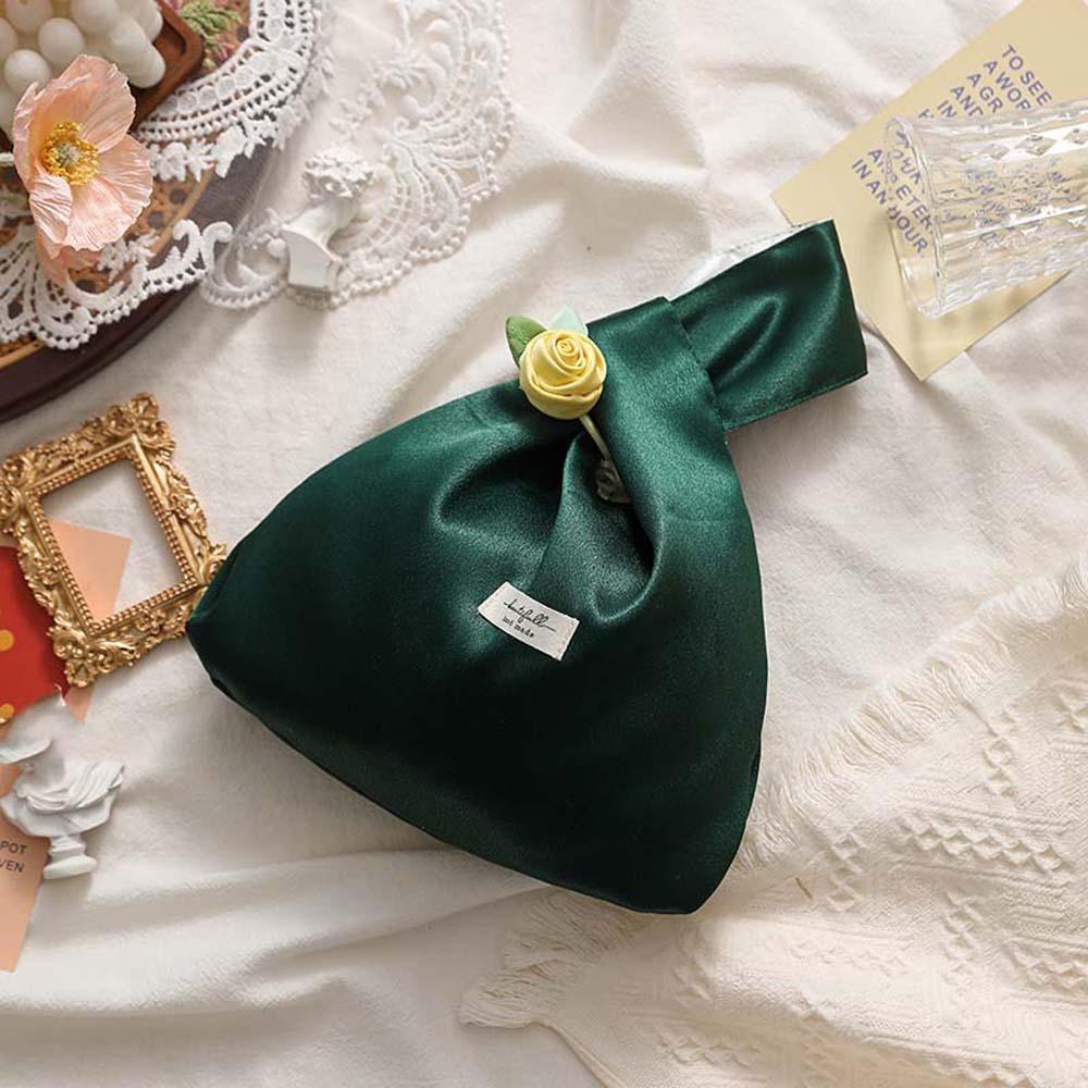 Satinros Handväska Elegant Handväska Hanfu-tillbehör Presentpåse för Godis Brud