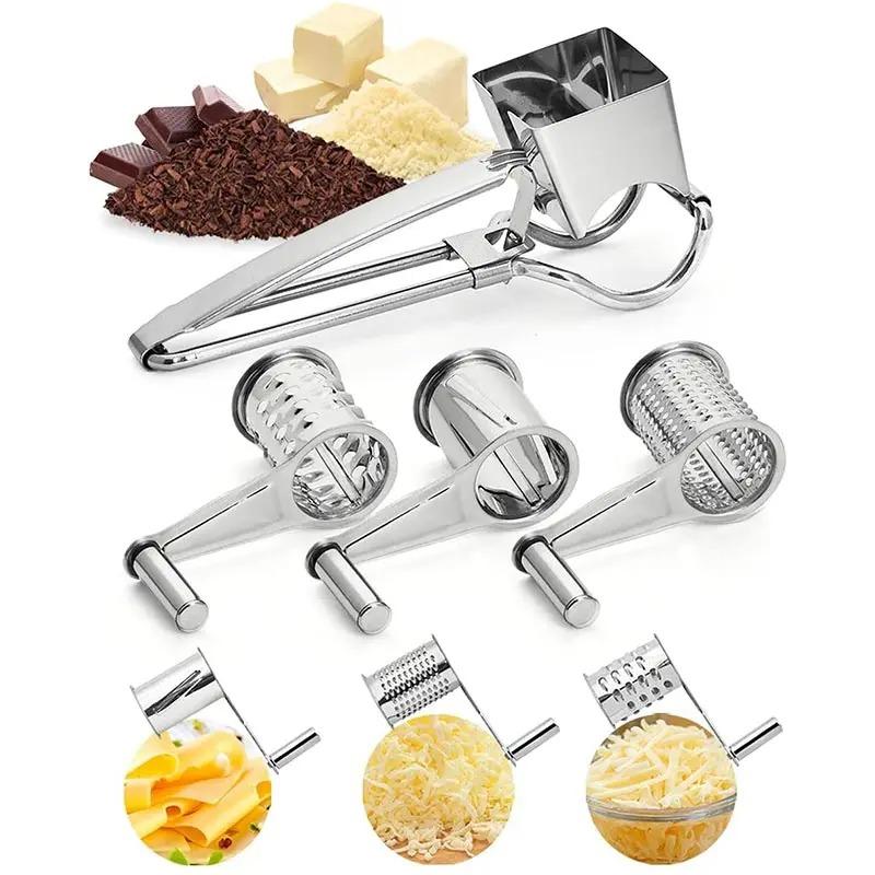4 In 1 Rotary Cheese Grater - Stainless Steel Shredder For Parmesan, Butter, Nut | Kitchen Gadget Multi Use Tool Set