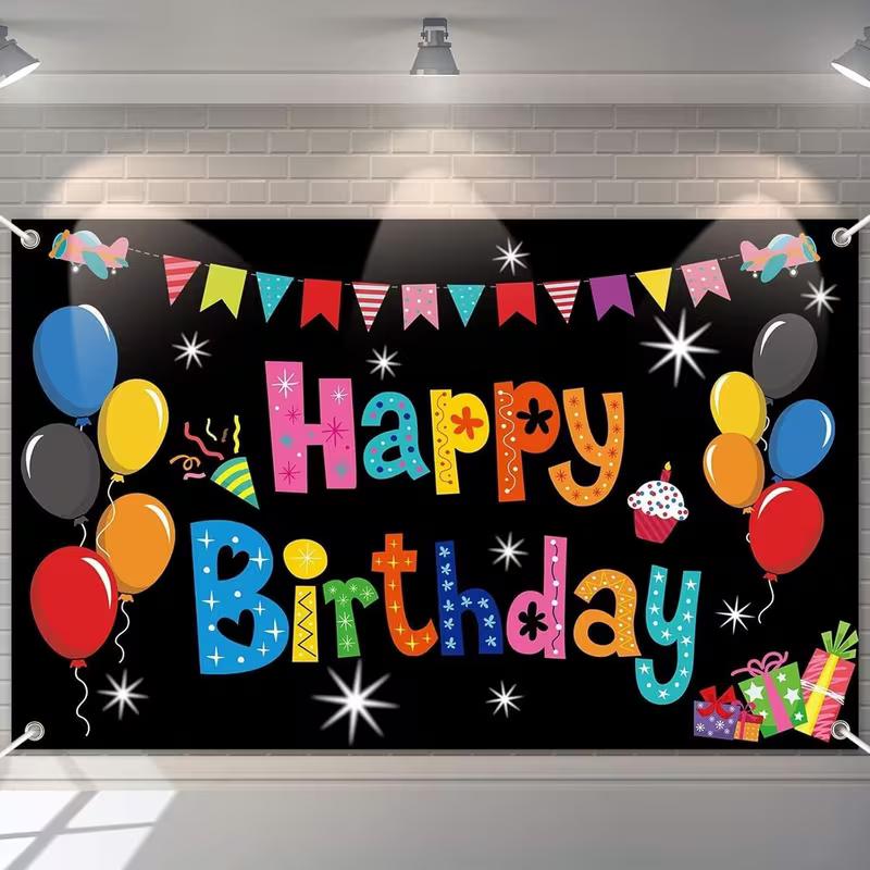 2D Colorful Happy Birthday Balloon Photo Backdrop