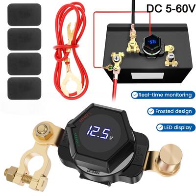 Top Post Battery Disconnect Switch with Voltmeter DC 5-60V Master Isolator On Off Kill Switch Power Cut/Shut Off Switch for Car