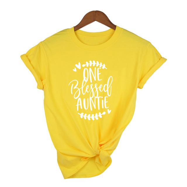 1Pcs Auntie One Blessed Auntie Printed Arrival Funny Casual Short Sleeves Thanksgiving Shirts Family Group
