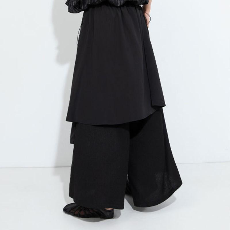 Black vintage plus size Summer High Waist wide leg Skirt Pants Women Loose Casual Trousers