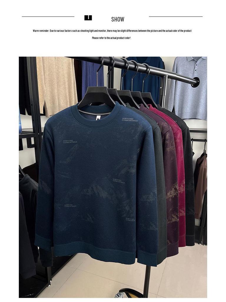 Fleece-Lined Men's Winter Hoodie 2025: Trendy, Warm, Round Neck, Long Sleeve Casual Top