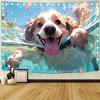 Swimming Dog Tapestry Fun Cartoon Wall Art for Bedroom or Living Room Large Decorative Hanging Add Playful Charm