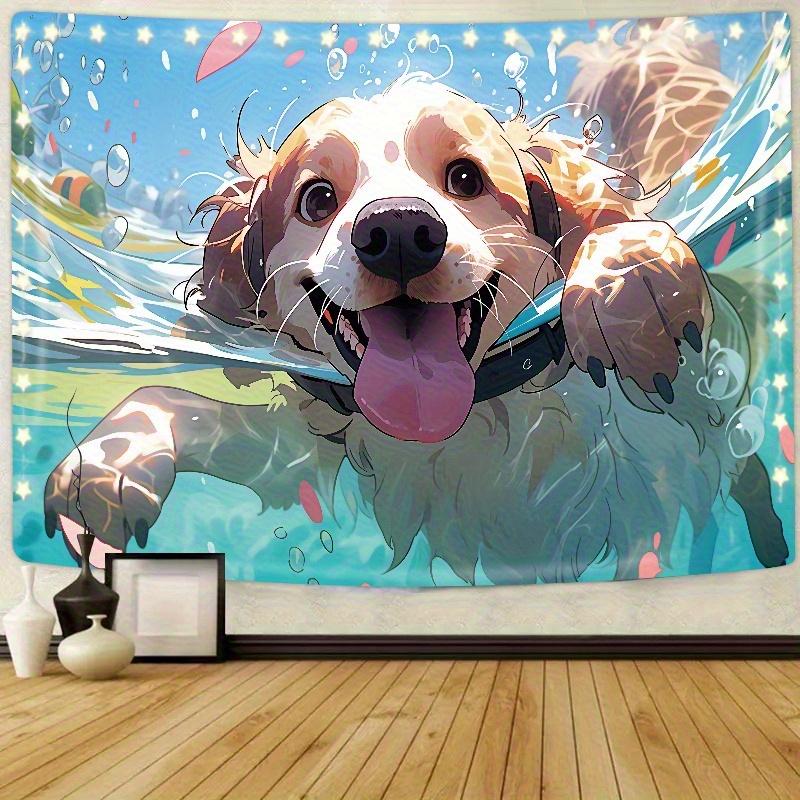 Swimming Dog Tapestry Fun Cartoon Wall Art for Bedroom or Living Room Large Decorative Hanging Add Playful Charm