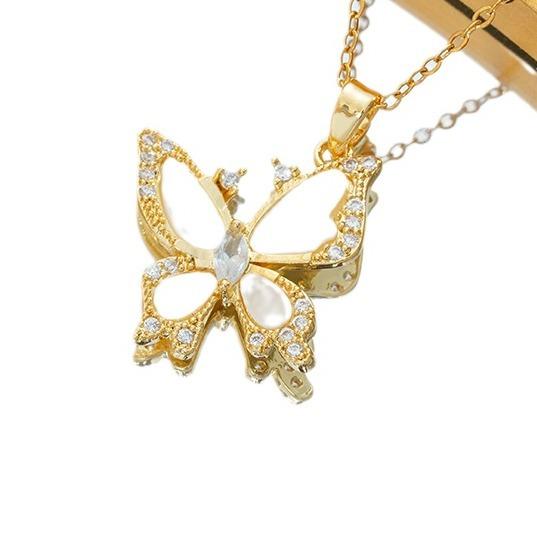 White Shell Micro-inlaid Butterfly Necklace for Women Sweet Trendy Personalized Collarbone Chain