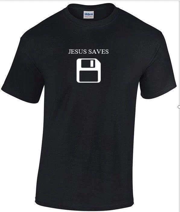 Jesus Saves Disk Funny Religious Christian Short Sleeve Cotton Black T-Shirt 3XL