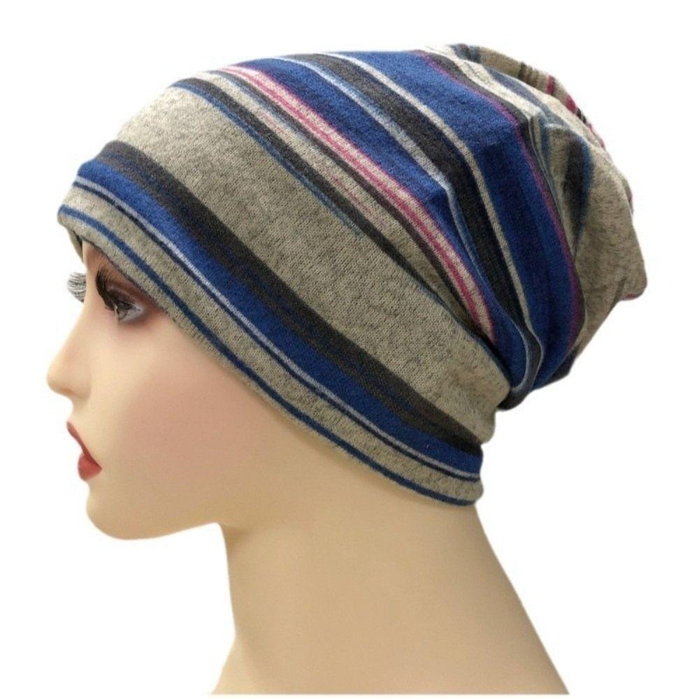 Stripe Print Pullover Hat Multifunctional Keep Warm Women's Pile Hat Autumn and Winter