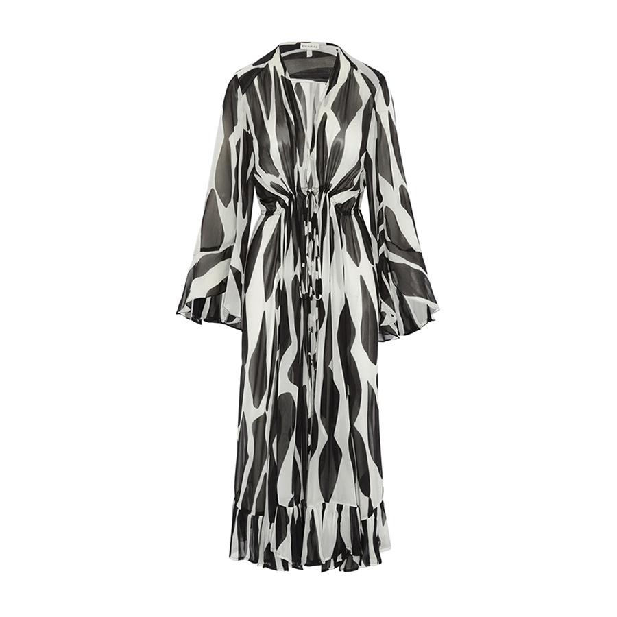 

Европейский и американский прозрачный пляжный халат на шнуровке с поясом, рубашка от солнца One Size чёрный