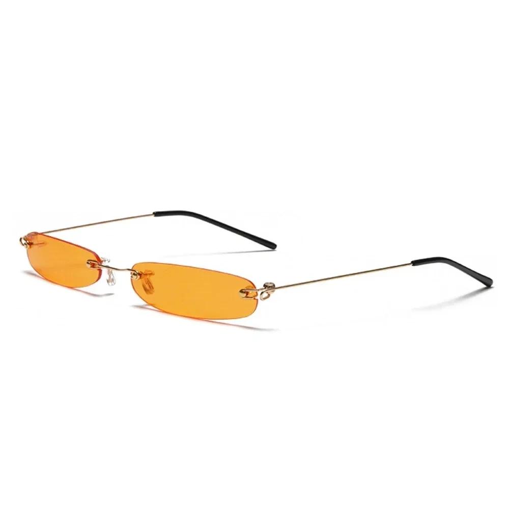 XaYbZc Narrow Sunglasses Rimless Rectangular Sun Glasses For Men Women Small Face Summer Red Blue Black