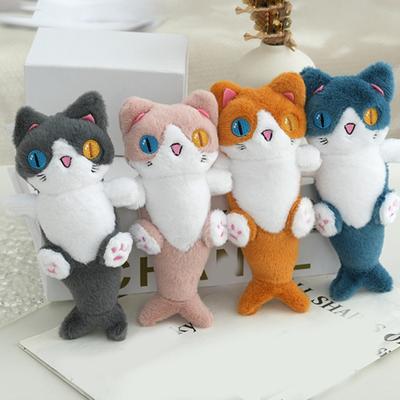 Mochila con llavero de peluche, adorable muñeco de gato sirena, colgante de animal de peluche suave para regalo de vacaciones