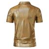 Summer Men's Short Sleeve Polo Shirt Shiny Metallic Streetwear Lapel T-shirts Men Gold Stage Costume Disco Party NightClub Tops