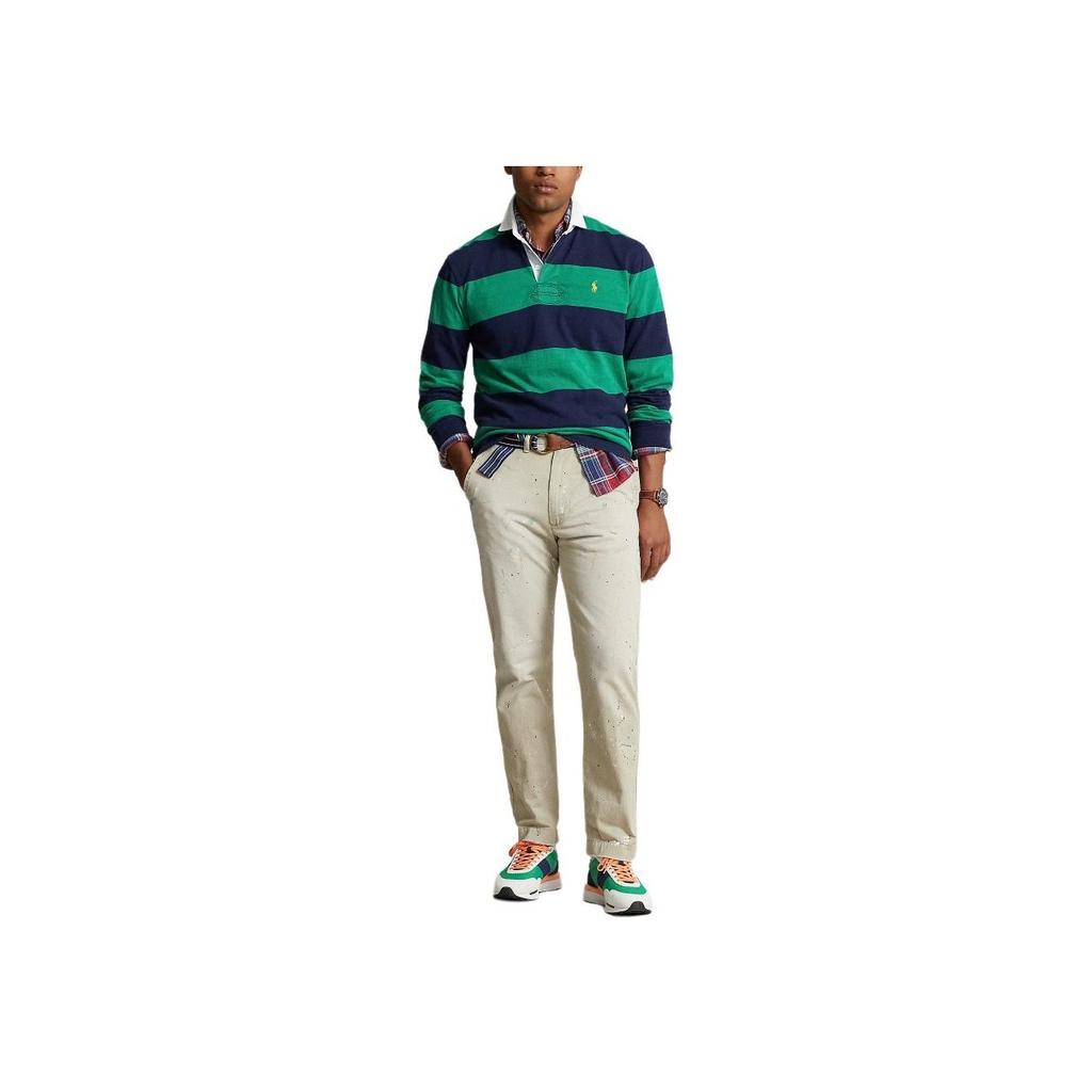 Polo Ralph Lauren Polo Color Block Striped Logo Embroidered Loose Long Sleeve Polo Shirt Men Tops Slope-Green MNPOKNI16823527-410