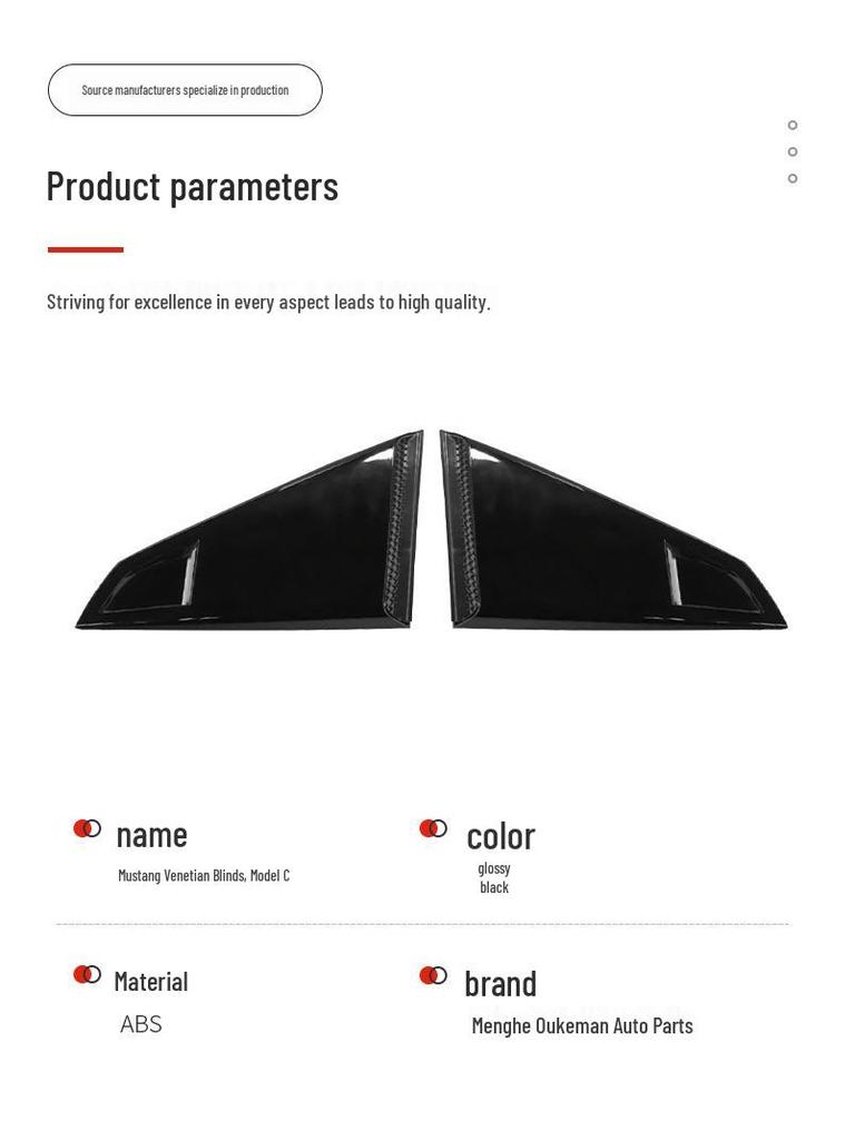 2024 Ford Mustang Lopatková lišta pro modifikované trojúhelníkové spoilery a boční větrací otvory