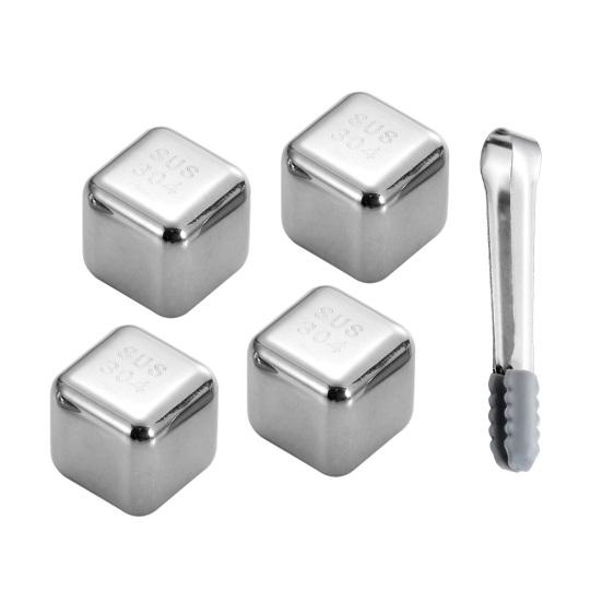 Stainless Steel Ice Cubes Set with Clips Reusable Drink Chillers Quick Freezing Metal Whiskey Chilling Stones for Beer Cocktails