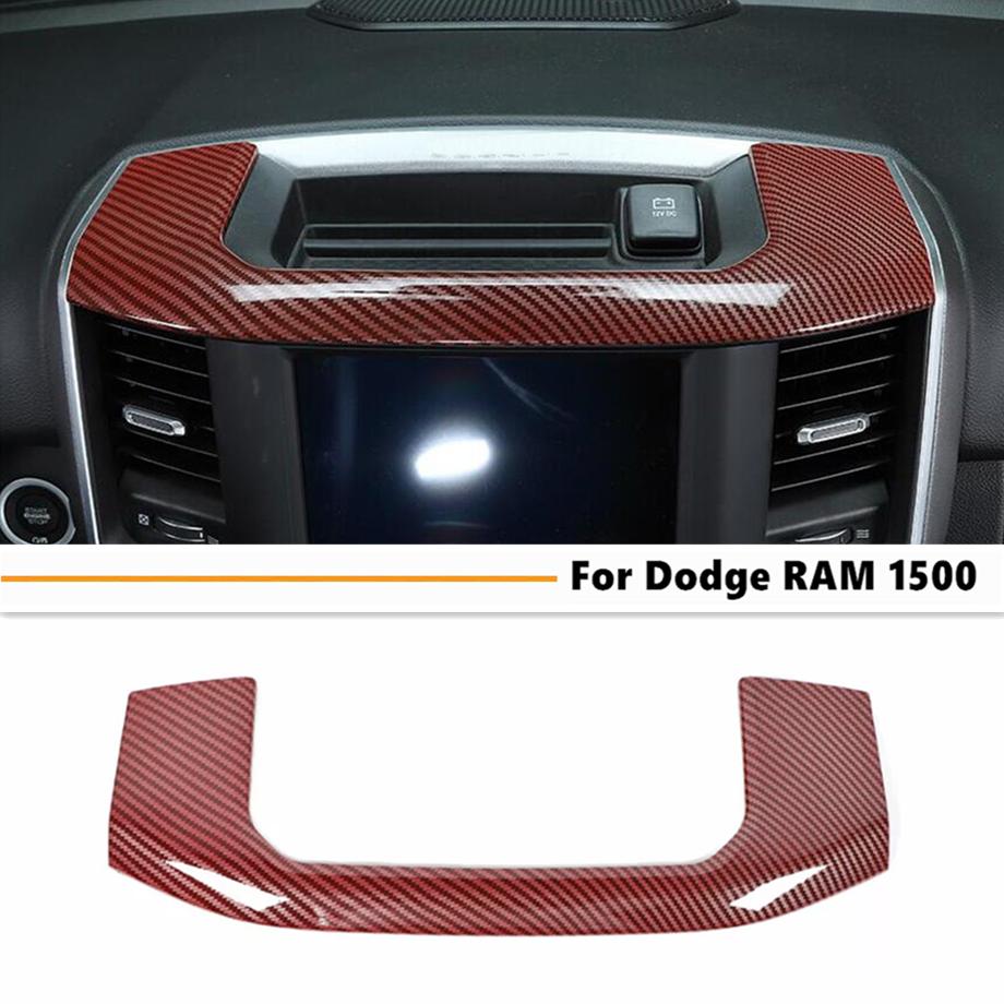 For Dodge Ram 1500 19-25 Red Carbon Inner Dashboard Storage Box Cover Trim Frame