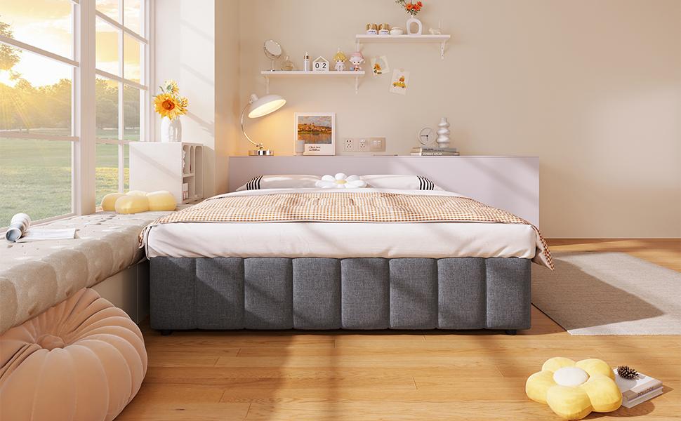 Upholstered Bed, 140*200cm, Hydraulic Storage, without Headboard, without Mattress, Grey