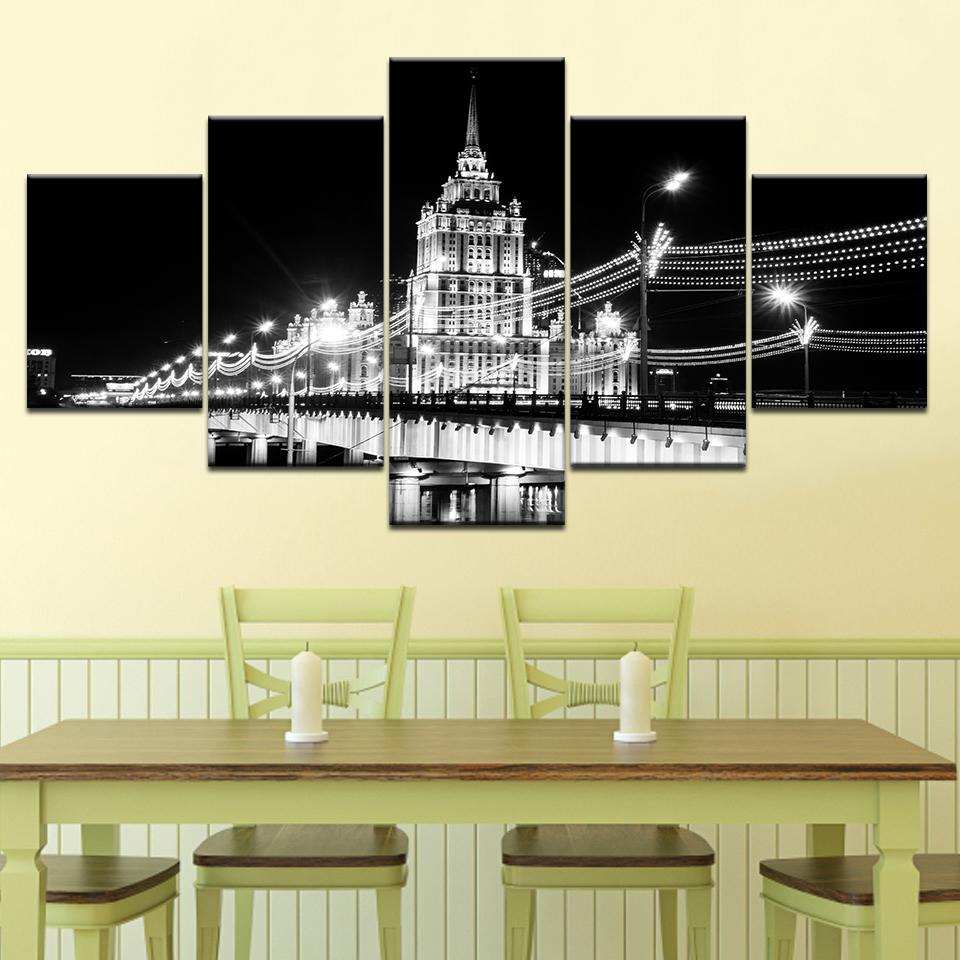 Modern Landscape Black and White Bridge 5 Piece Wallpapers Modern Modular Poster Art Canvas Painting for Living Room Home Decor