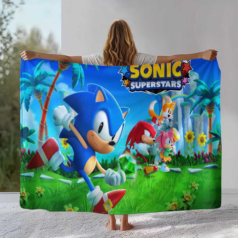 Retro S-Sonic Cartoon Game Flannel Blanket,Ultra Soft Warm Plush Throw for Home Bedroom Bed Sofa Cover Camping Picnic Gift