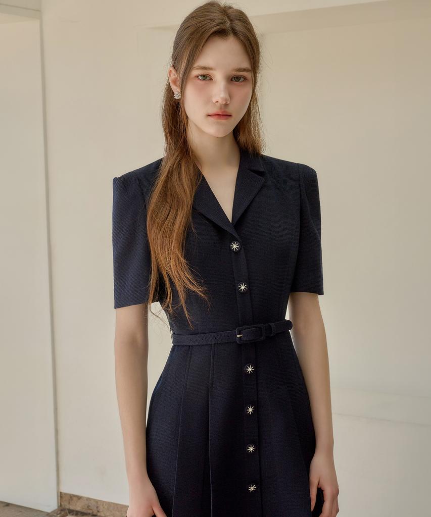 Julie And Kara 26Ss Calla141 Shebigins Giselle Tweed Dress Navy