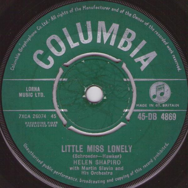 

7inch Record HELEN SHAPIRO - Little Miss Lonely 45DB4869 Columbia 1962 UK Pop Used