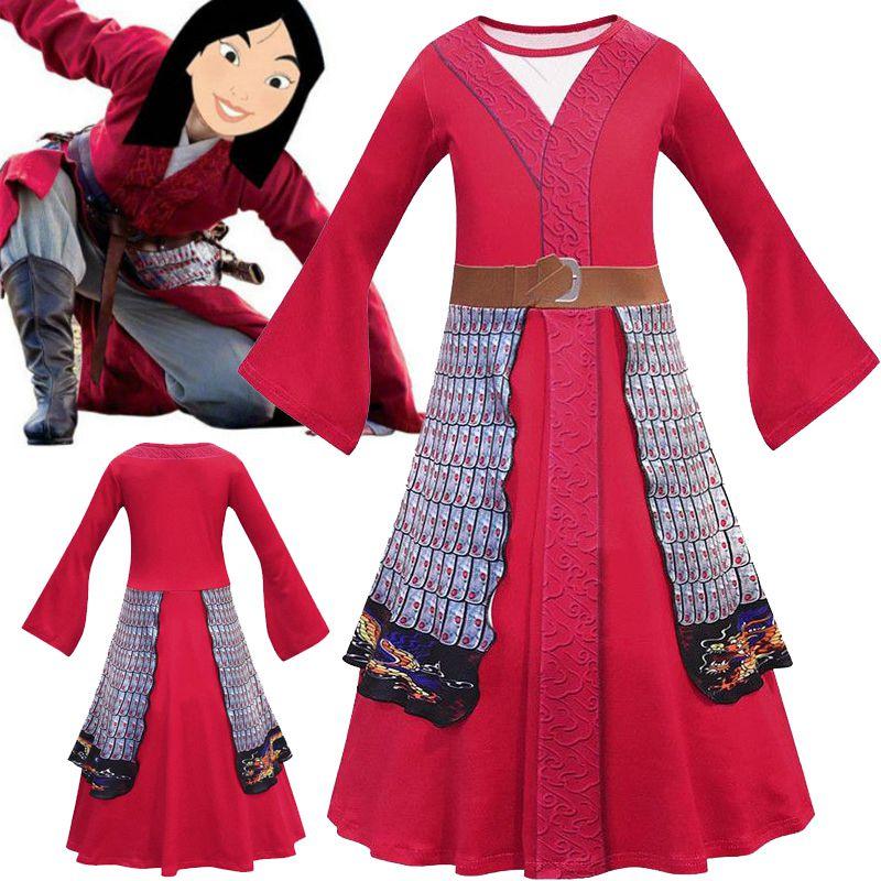 Atemberaubendes Hua Mulan Rotes Prinzessinnen-Kostüm für Kinder Halloween-Party-Outfit