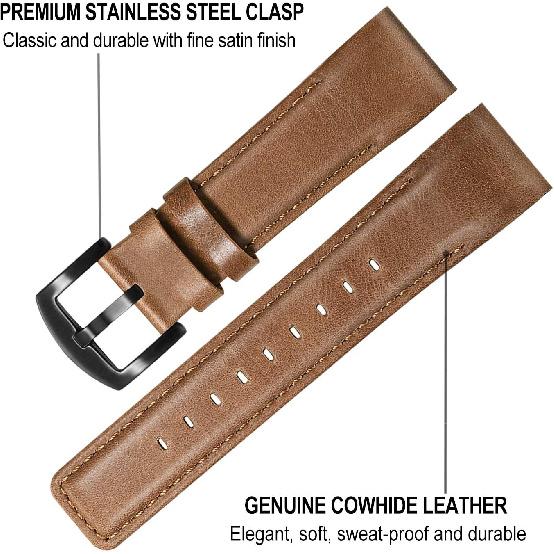TRUMiRR Watchband for Fenix 8 51mm / 7X / 6X Pro / 5X Plus, 26mm Quick Fit Watch Band Genuine Cowhide Leather Strap for Garmin Epix Pro 51mm /