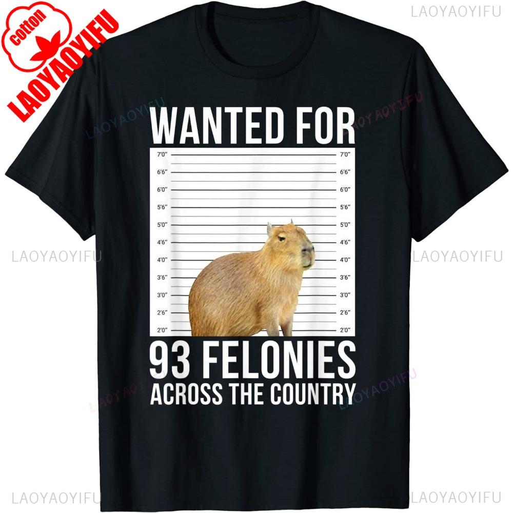Wanted for Capybara Humorous Funny Unique Design Printed Tshirt Men Crewneck Cotton Short Sleeve Unisex Casual Summer Tee Tops