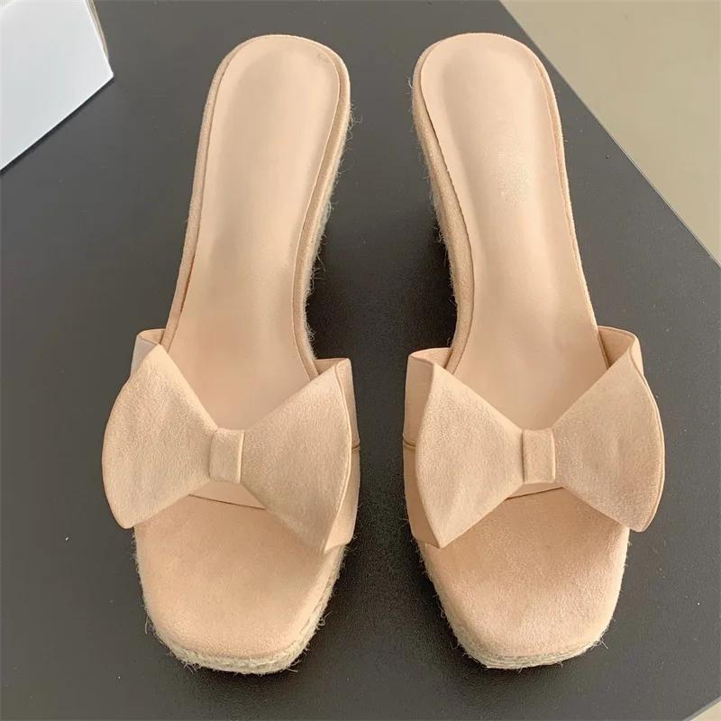 Fashion Eilyken Summer Butterfly-kont Women Slippers Solid Platform Wedges Peep Toe High Heels Banquet Sandals Shoes