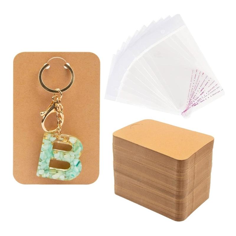 100Pcs Keychain Jewelry Cardboard with Self-sealing Bag Paper Keychain Display Cards Blank Necklace Packaging Supplies
