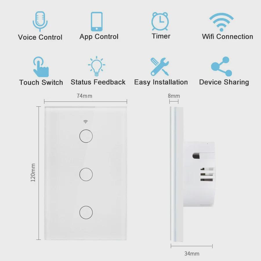 Tuya Smart US Standard WiFi Touch Switch, Single Live Wire, Tempered Glass, RF433.