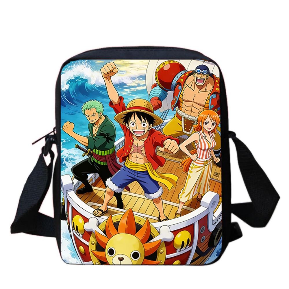 Cartoon One Piece School Crossbody Bag, Light Weight Unisex Mini Messenger Bag for Boys Girls Age 6-10 Travel Casual Daily Use