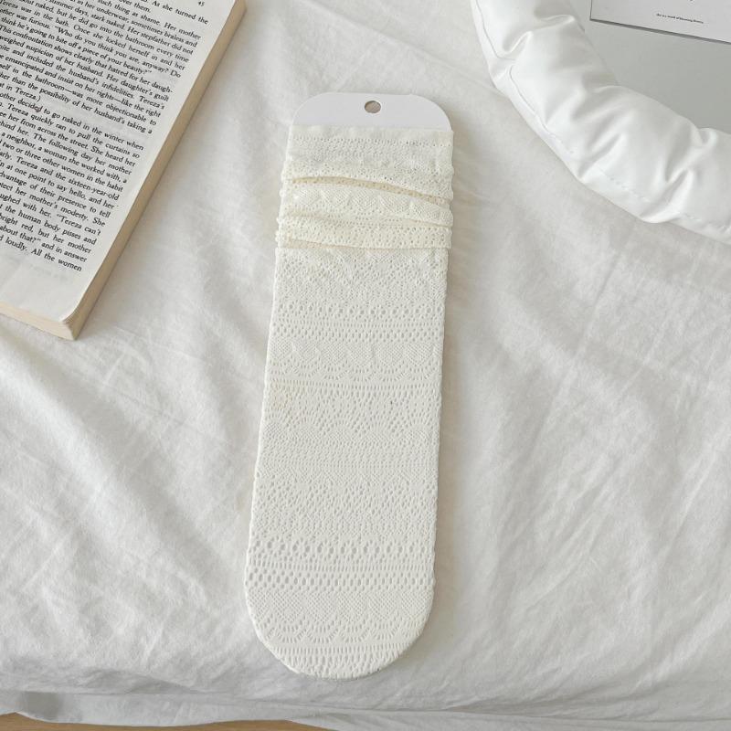 Chaussettes montantes tube ajourées en maille dentelle vague unie fine pour femmes printemps et été