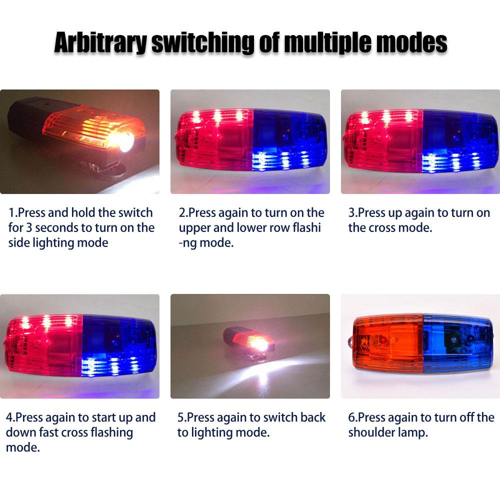 Red&Blue LED stroboskopické výstražné světlo Policejní svítilna s klipem na rameno Venkovní běžecké světlo USB dobíjecí bezpečnostní helma Pracovní svítilna
