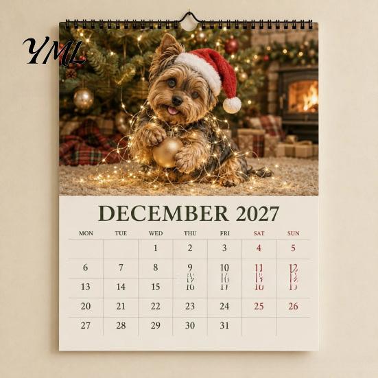 Heim Wanddekoration Yorkshire Terrier Kalender, 2027 Monats-Hängeplaner mit Metall Familienorganizer Doppelspirale für Büroorganisation