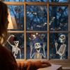 4Pcs Removable Halloween Skeleton Window Stickers Non-Adhesive PVC Bat Skeleton Static Stickers Spooky Waterproof