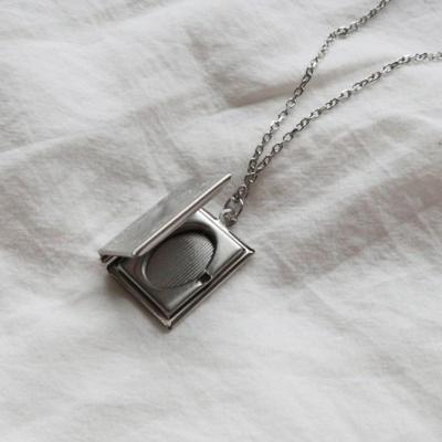 Surgical Steel Photo-included Open Book Square Locket Necklace