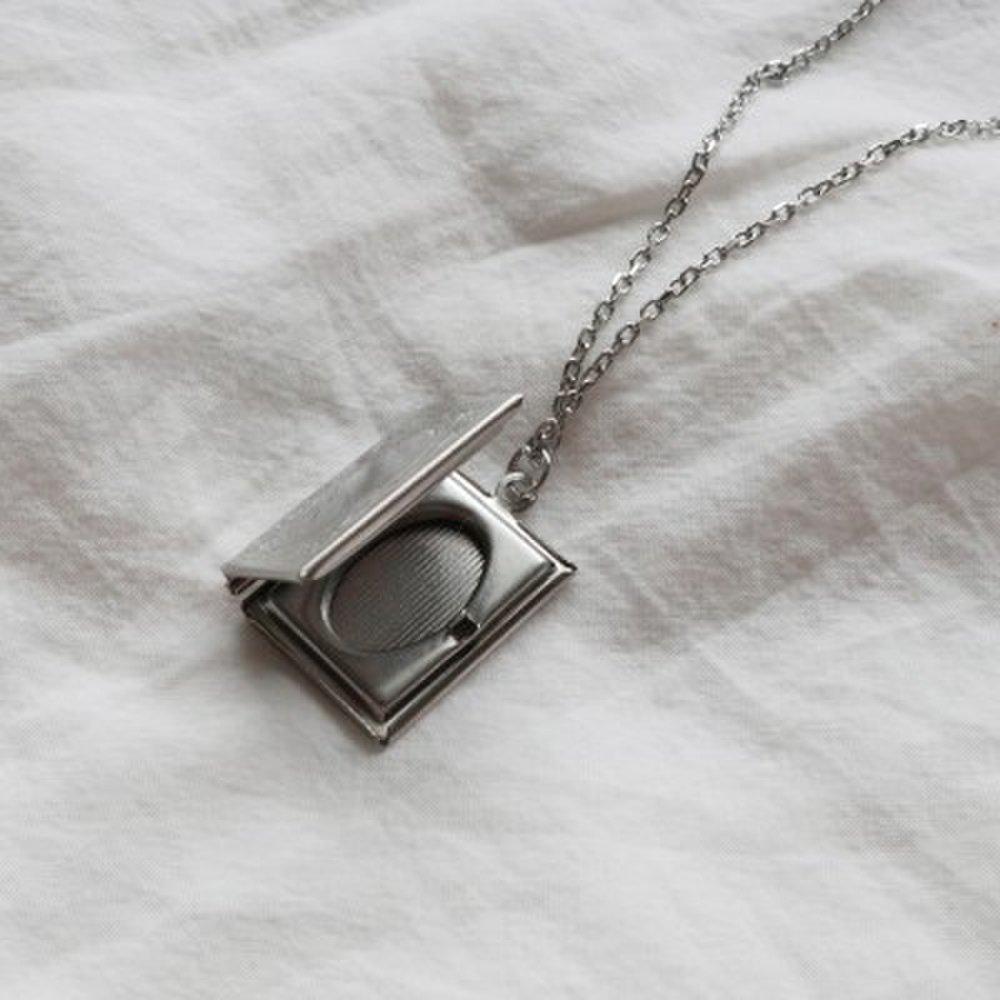 Surgical Steel Photo-included Open Book Square Locket Necklace