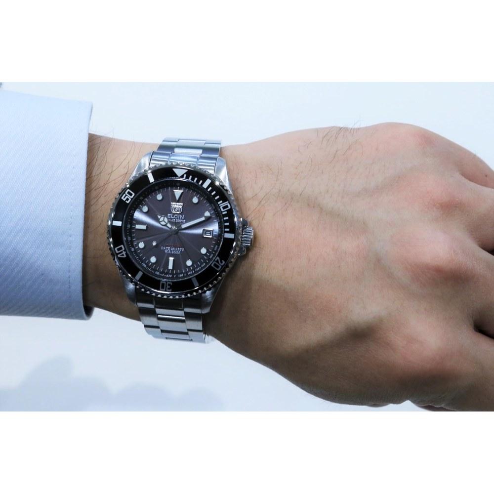 Elgin Solar Diver Wristwatch FK1426S-B Men's Silver