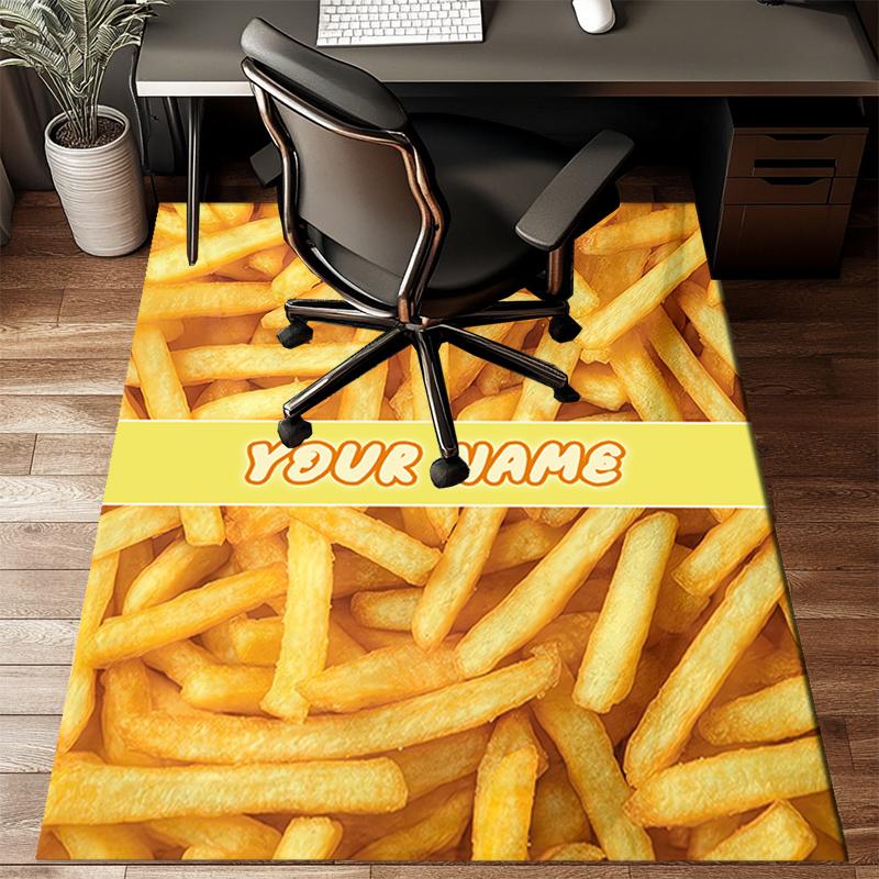 1PC Custom Name French Fries Delight Theme Floor Mat Ideal for Living Room, Game Rooms, Office, Bedroom, Floor Mat Playful Design
