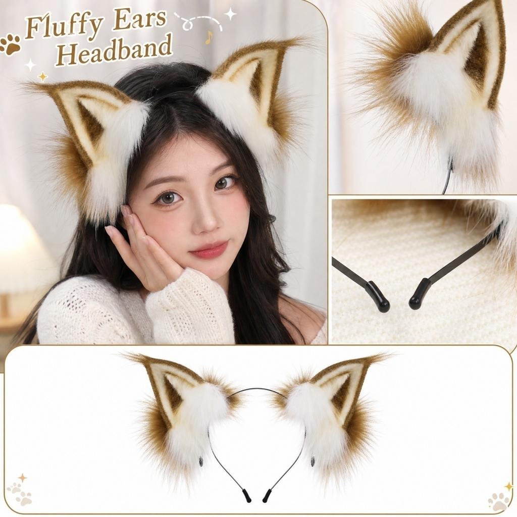Bandeau Oreilles Réglables - Accessoire de Cheveux Costume Pelucheux pour Fête d'Halloween Jeu de Rôle
