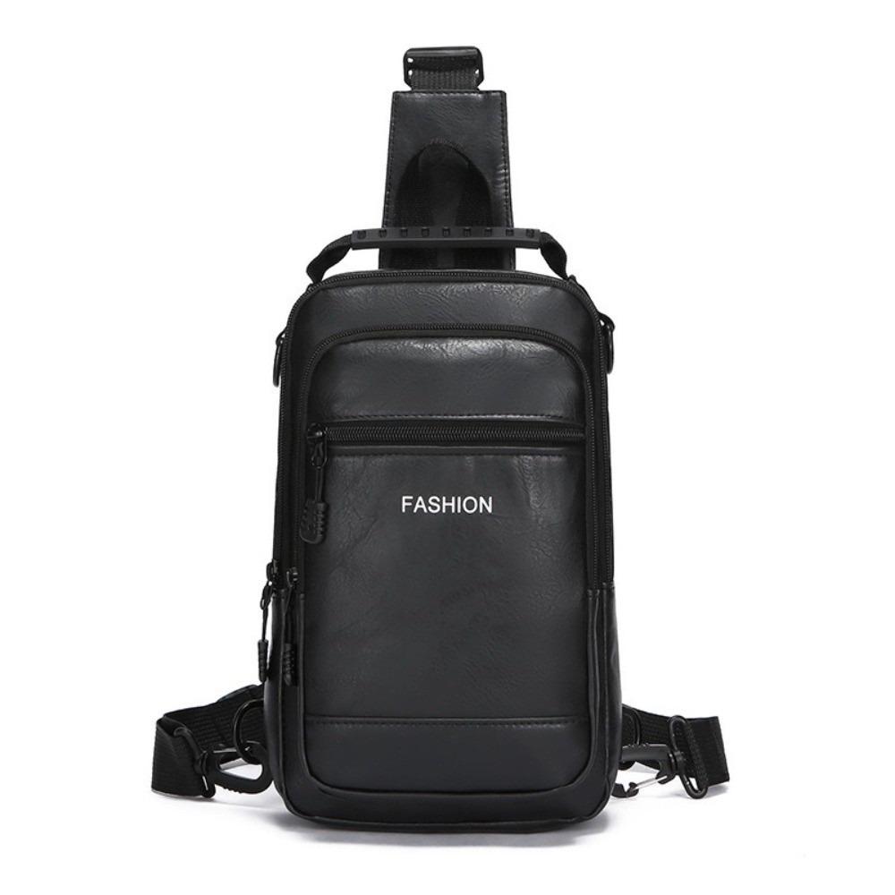 PU Leather Sling Shoulder Bag Solid Color Male Crossbody Bag Backpack Men's Chest Bag  Daily