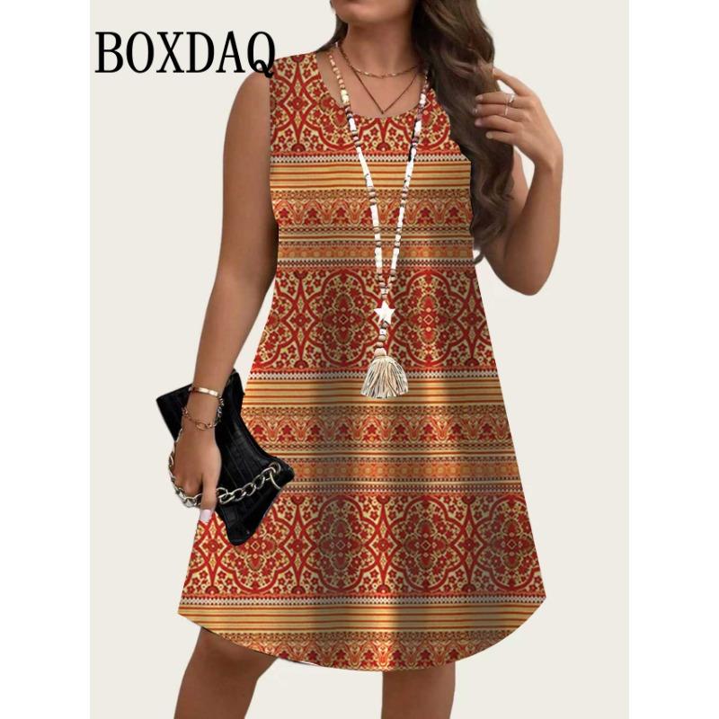 2026 Summer New Women's Sleeveless Dresses Plus Size Sundress Loose Dresses Beach Vacation Casual Floral Printed Women's Dresses