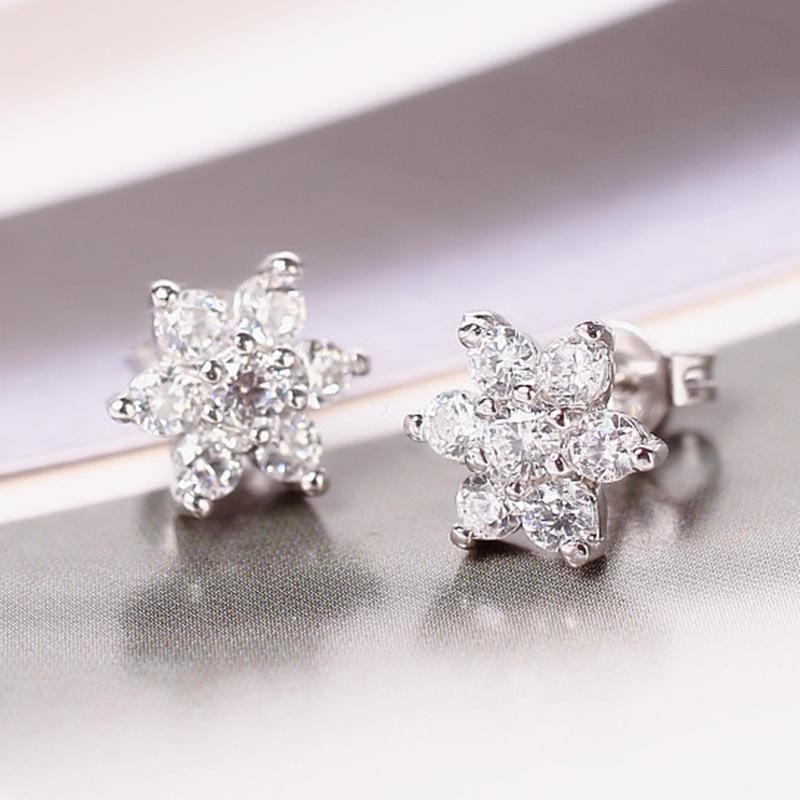 Korean Style 925 Sterling Silver Snowflake Zircon Earrings for Women - Christmas Jewelry