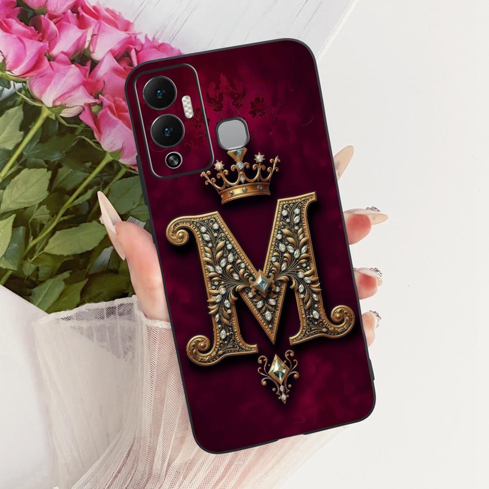 For Infinix Hot 12Play X6816 X6816C Phone Case For Infinix Hot 12 Play Cover Silicone Luxury Crown A-Z Letters 2D Flat Pattern
