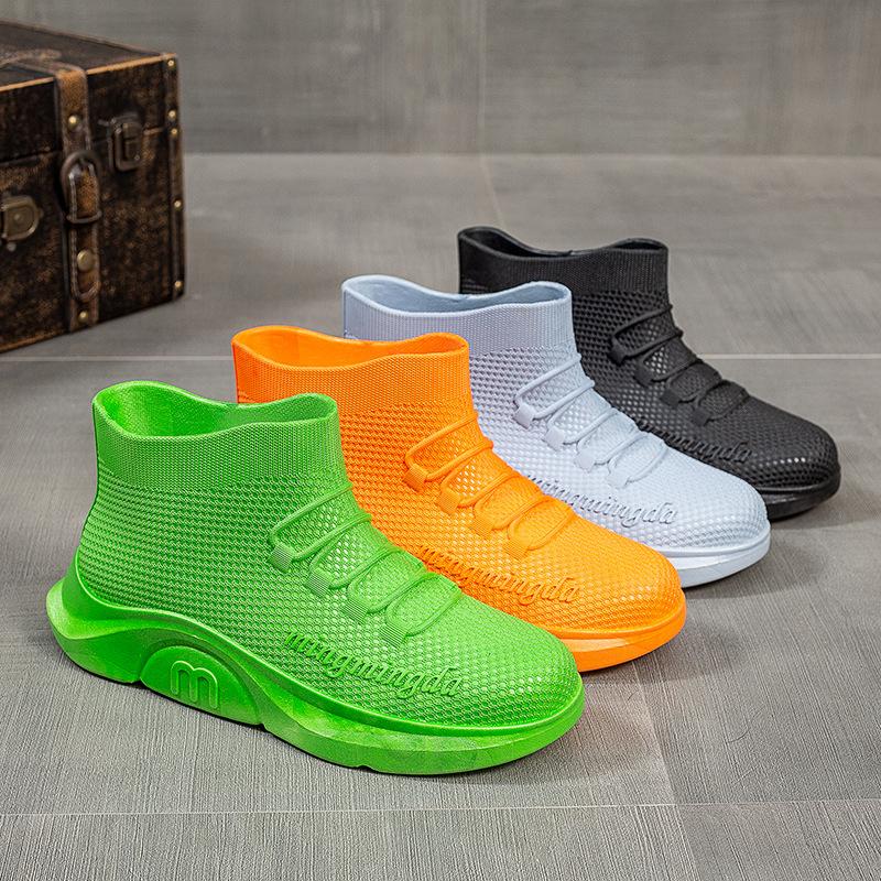 Kurze Röhre Mode wasserdichte Schuhe Damen Gummischuhe Küche Arbeit Regenstiefel Anti-Rutsch-Überschuhe Outwear Schuhe